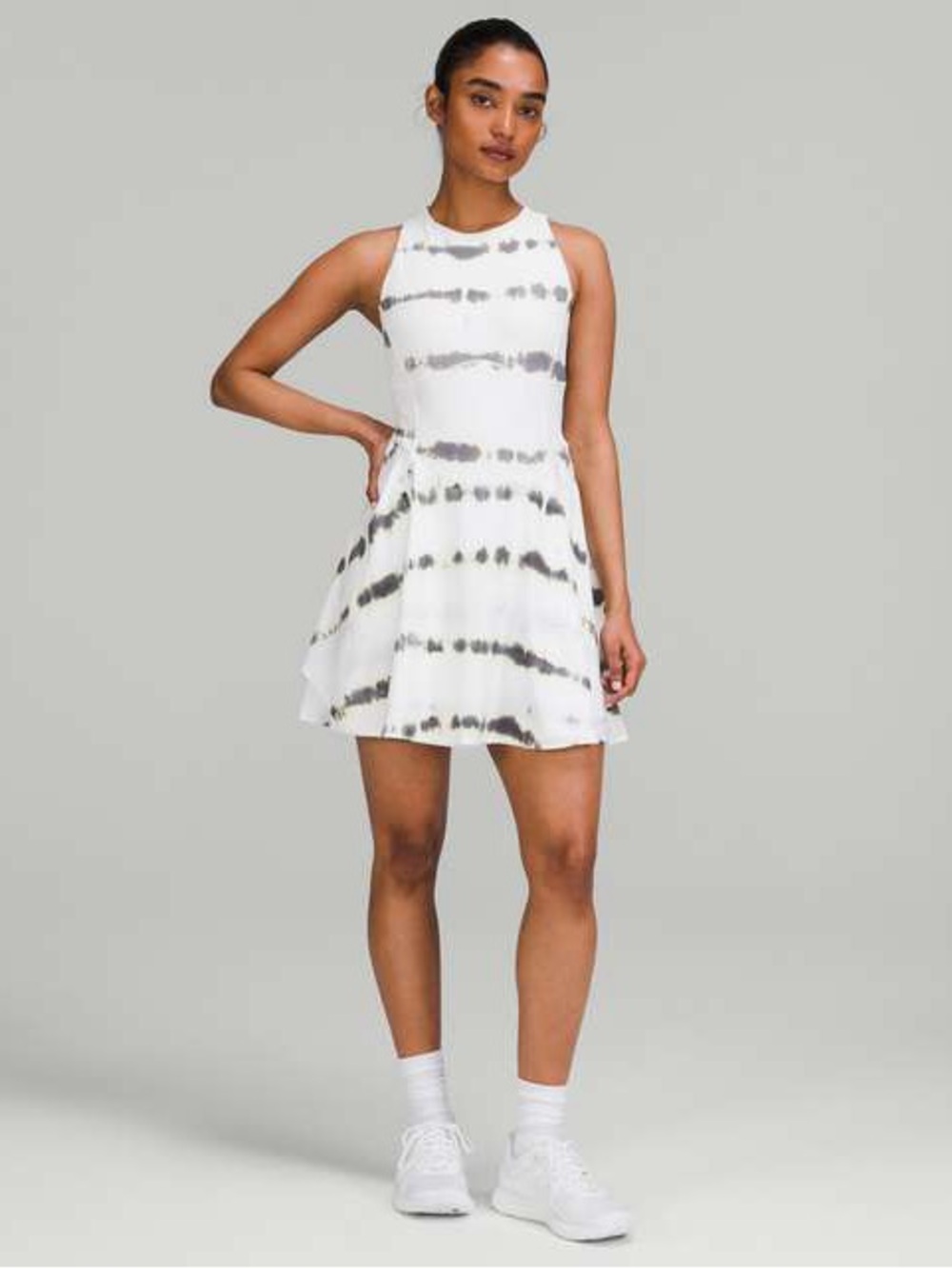 lululemon athletica White Dress with Gray Tie-Dye Stripes